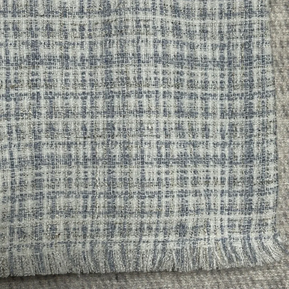 Maison dAmelie Tweed Mini Skirt Blue White Plaid Frayed‎ Hem Back Zip Women 2